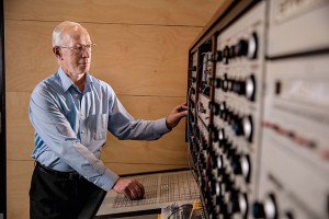 Rare instrument: Leslie Craythorn with the Synthi 100 at the Victorian College of the Arts.