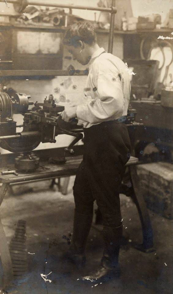 Alice Anderson in her Kew garage workshop, c1922