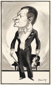 Leonard Frank Reynolds (1837-1939), Caricature of violin virtuoso Efrem Zimbalist, 1927. Ink on paper. Grainger Museum collection, University of Melbourne