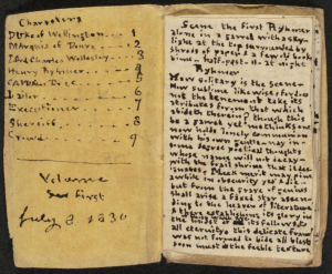 Page opening from an example of Charlotte Bronte's juvenilia, Houghton Library, Yale University