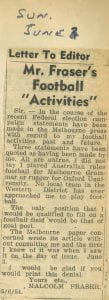 "Mr Fraser's Football 'Activities'", The Sun, 5 June 1954