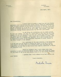 Electorate letter from Malcolm Fraser, 14 April, 1954