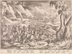 Fight between Pygmees and Cranes engraving