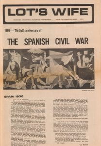 Front ocver of Monas University student newspaper "Lot's Wife" withe headline '1966 - the thirtieth anniversary of the Spanish Civil War'. Pablo Picasso's work "Guernica" is below.