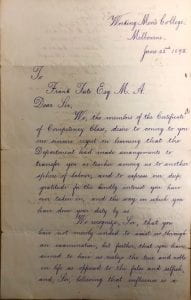 Front cover of a letter addressed to Frank Tate, signed by students at the Working Men’s College Melbourne, 22 June 1895