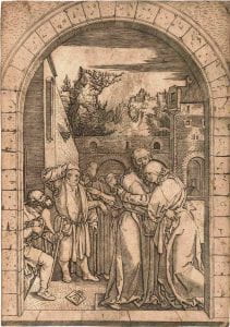Marcantonio Raimondi after Dürer "Joachim and St. Anne Meeting at the Golden Gate" (1510-15)