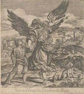 Valentin Lefebvre after Titian, Tobias and the Angel, (1682), engraving.