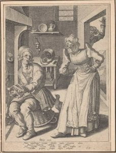 Jacques de Gheyn II, A woman quarrelling with her husband, (17th century), engraving.