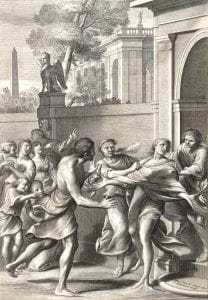 Cornelis Bloemaert after Andrea Sacchi, Harmonillus Transformed into a Lemon Tree and Cleomedes Transformed into a Fountain, (1646), engraving.