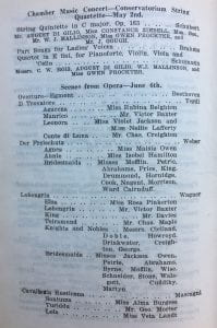 Image from book with list of names and parts played in theatrical production