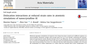 Dislocation interactions at reduced strain rates in atomistic simulations of nanocrystalline Al