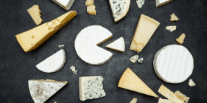 Blocks of various cheese types