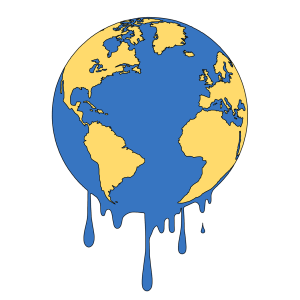 A cartoon Earth that appearing to be melting and dripping at the bottom.