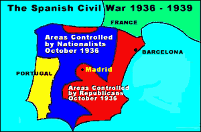 Map of the Spanish Civil War 1936-1939