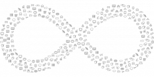 Image of a infinity sign made up of small pictures of online platforms like email.